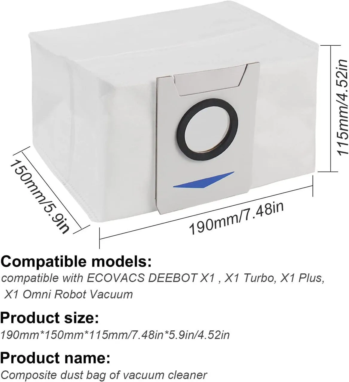 12x Auto Empty Station Dust Bags | Compatible with Ecovacs Deebot X1 Omni Series Robots