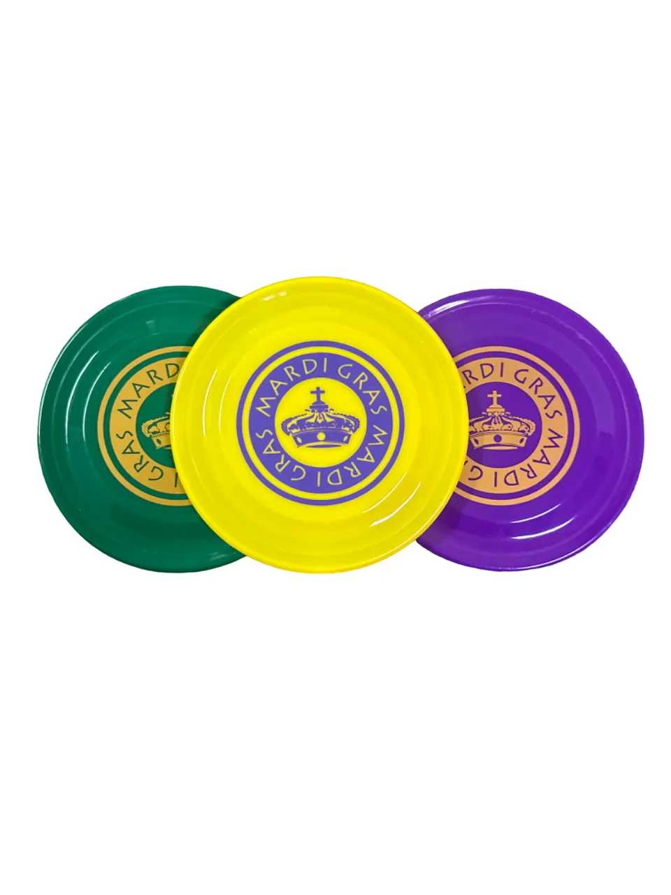 7" Purple, Green, and Gold Frisbees 1 Dozen