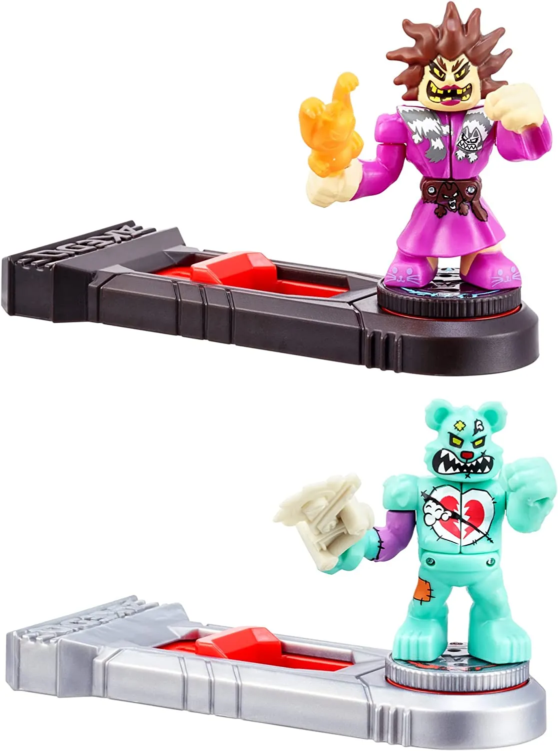 Akedo - Ultimate Arcade Warriors Versus Pack Mini Battling Action Figures - Ready, Fight, Split Strike - Epic SHREDDY VS Madame FURBALL Multicolor