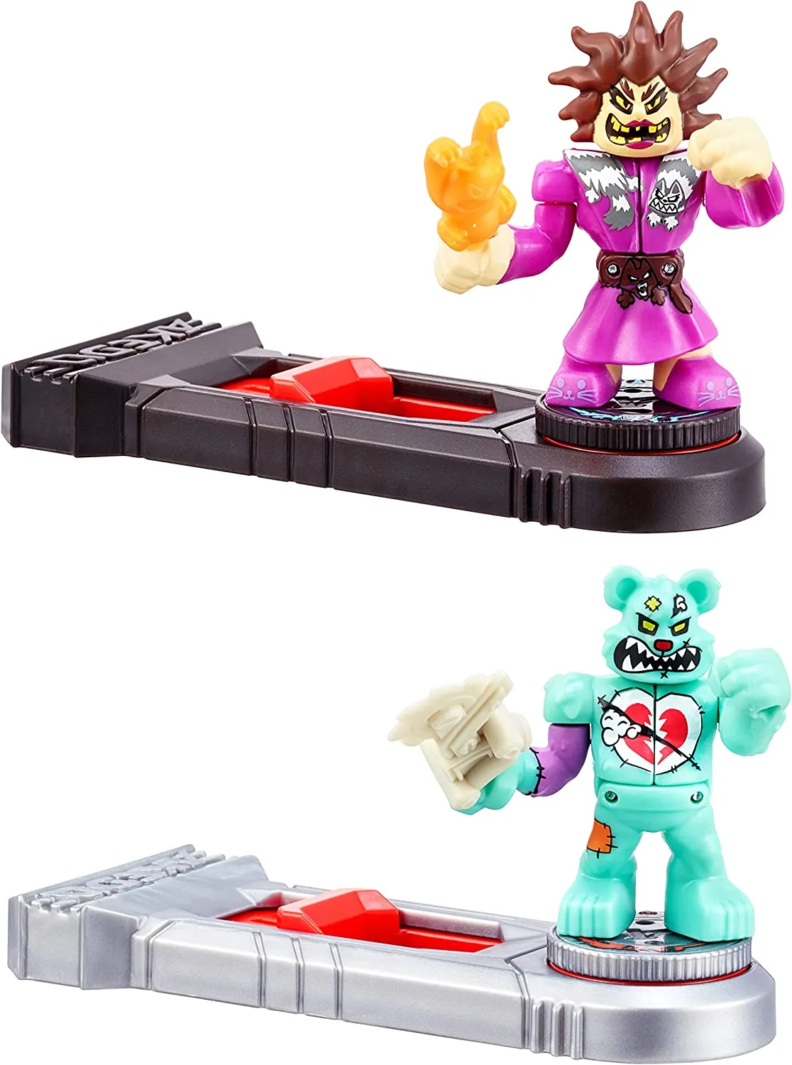 Akedo - Ultimate Arcade Warriors Versus Pack Mini Battling Action Figures - Ready, Fight, Split Strike - Epic SHREDDY VS Madame FURBALL Multicolor