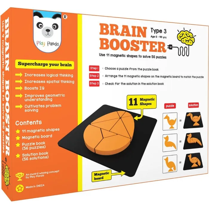 Brain Booster Type 3 (Senior) - 56 puzzles designed to boost intelligence - with Magnetic shapes, Magnetic Board, Puzzle Book and Solution Book
