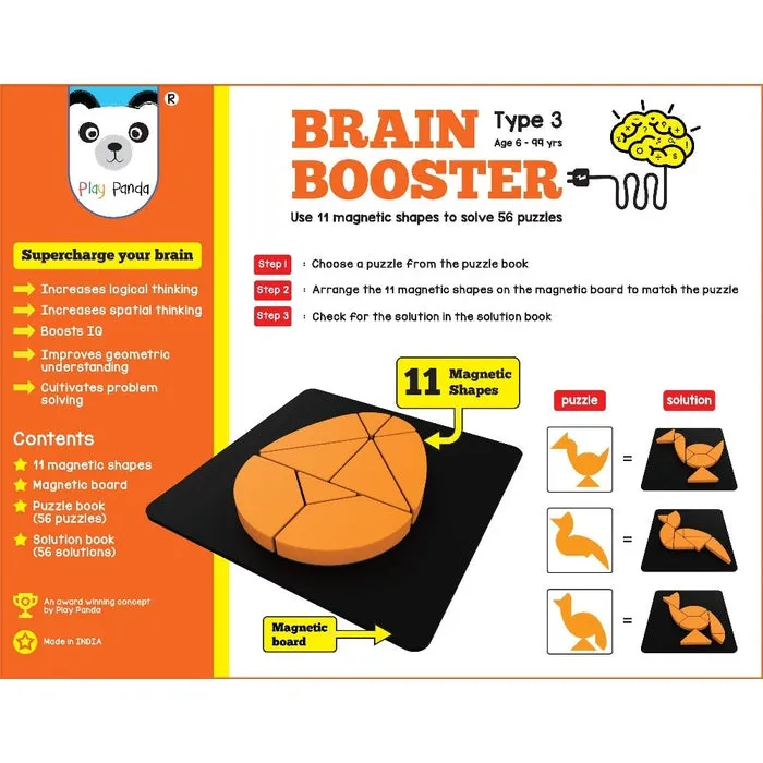 Brain Booster Type 3 (Senior) - 56 puzzles designed to boost intelligence - with Magnetic shapes, Magnetic Board, Puzzle Book and Solution Book