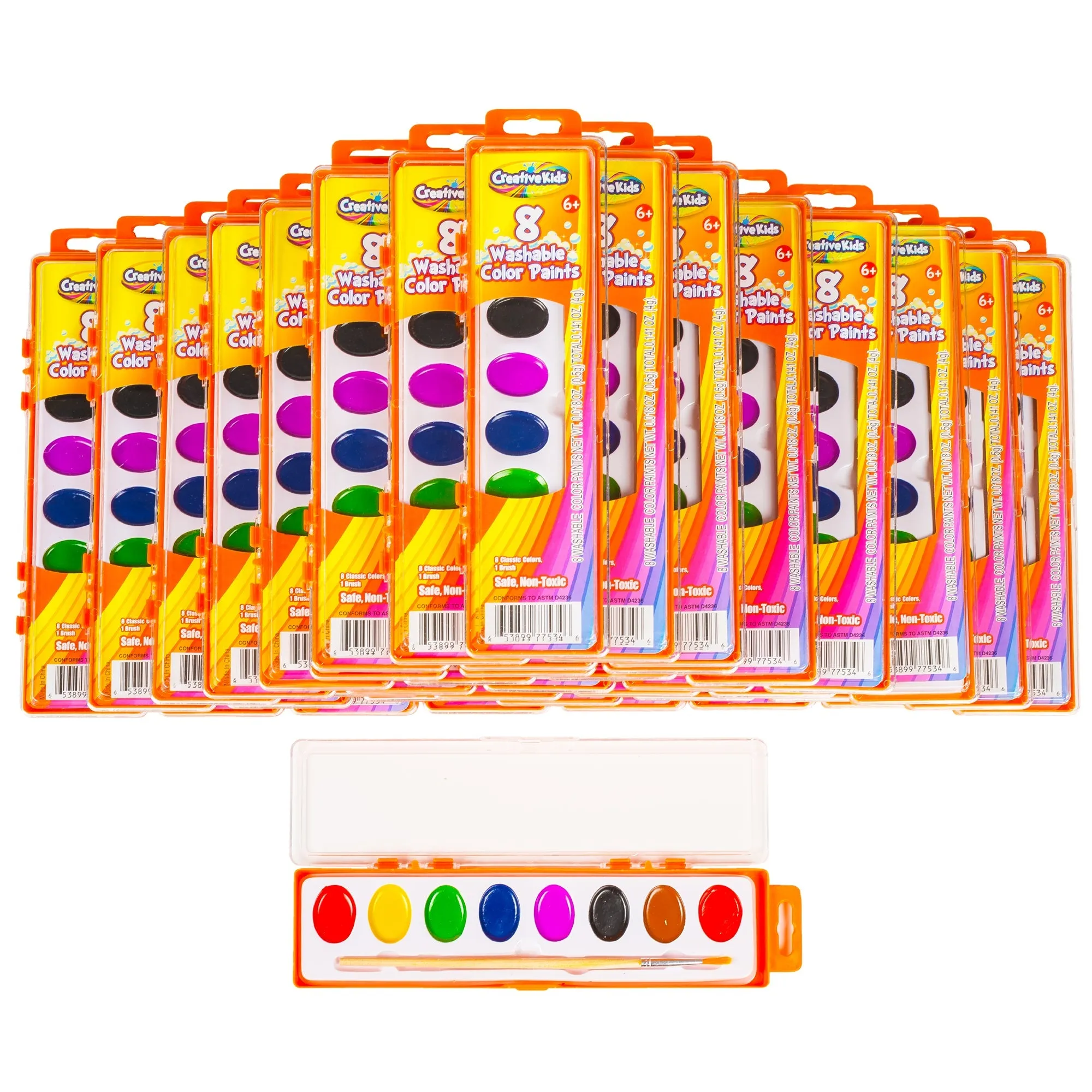 Bulk Classroom Watercolor Paint & Brush Sets - 40 Pack
