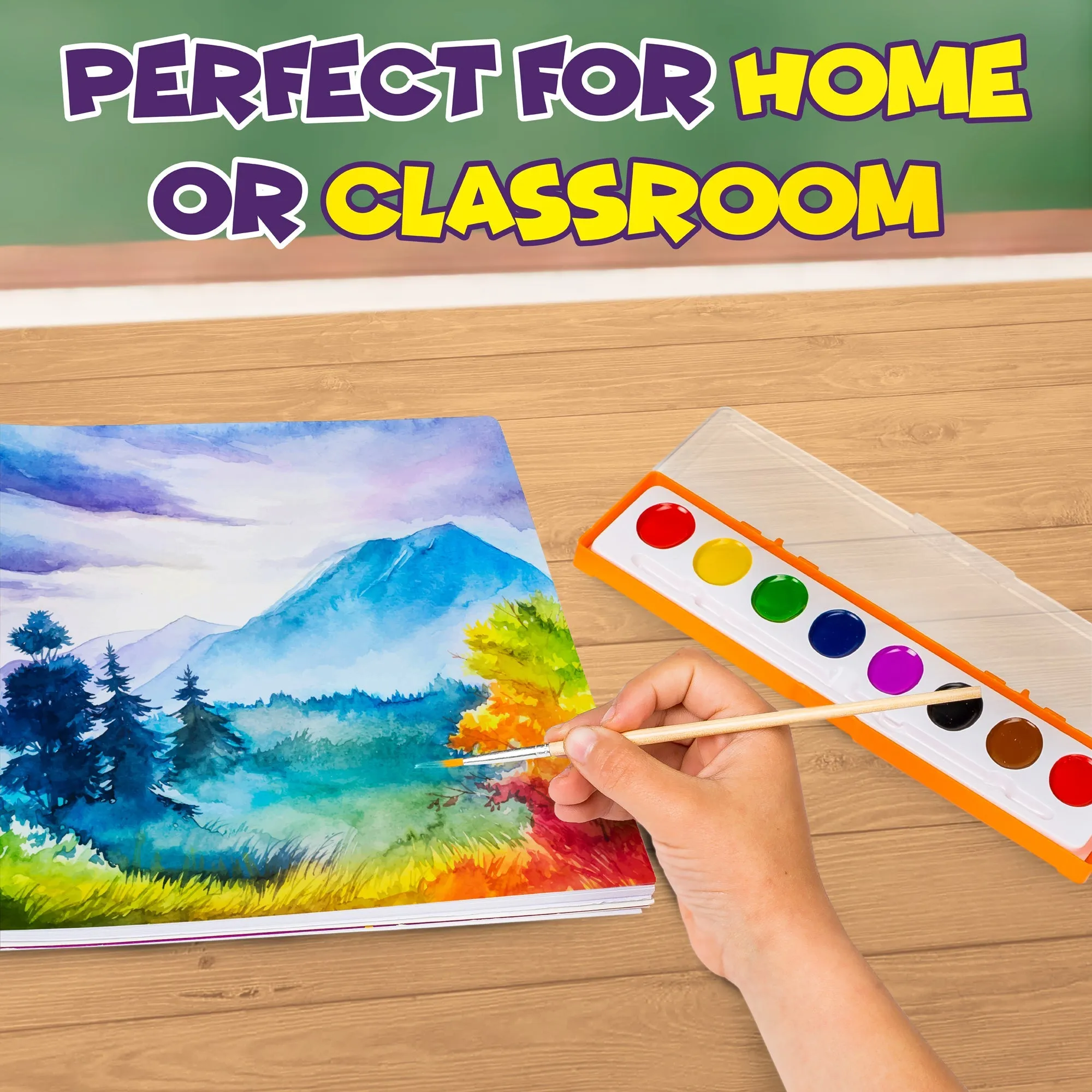 Bulk Classroom Watercolor Paint & Brush Sets - 40 Pack