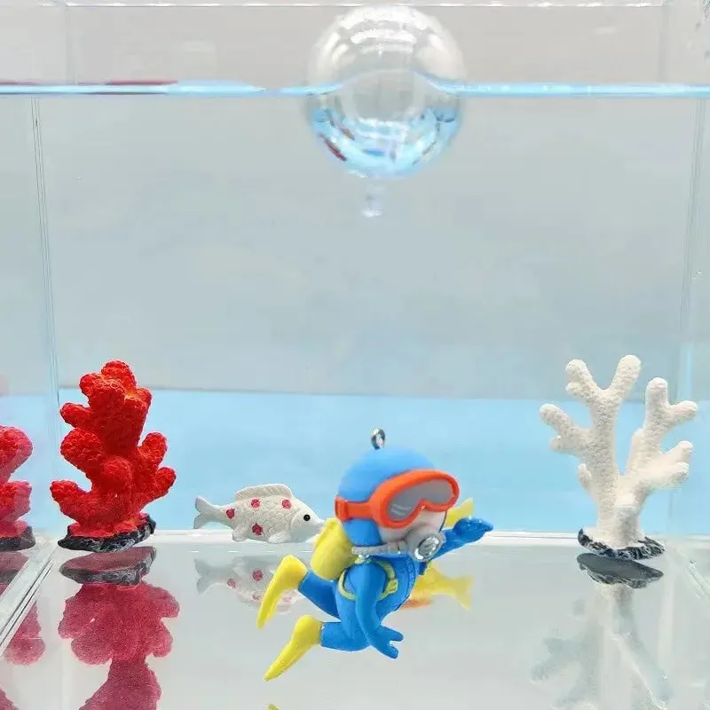 Cute Floating Aquarium Decor: Diver, Surfer, & Whale