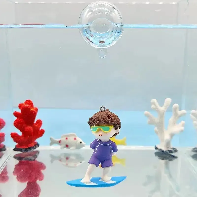 Cute Floating Aquarium Decor: Diver, Surfer, & Whale