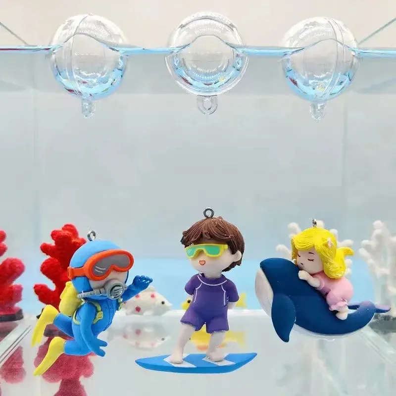 Cute Floating Aquarium Decor: Diver, Surfer, & Whale
