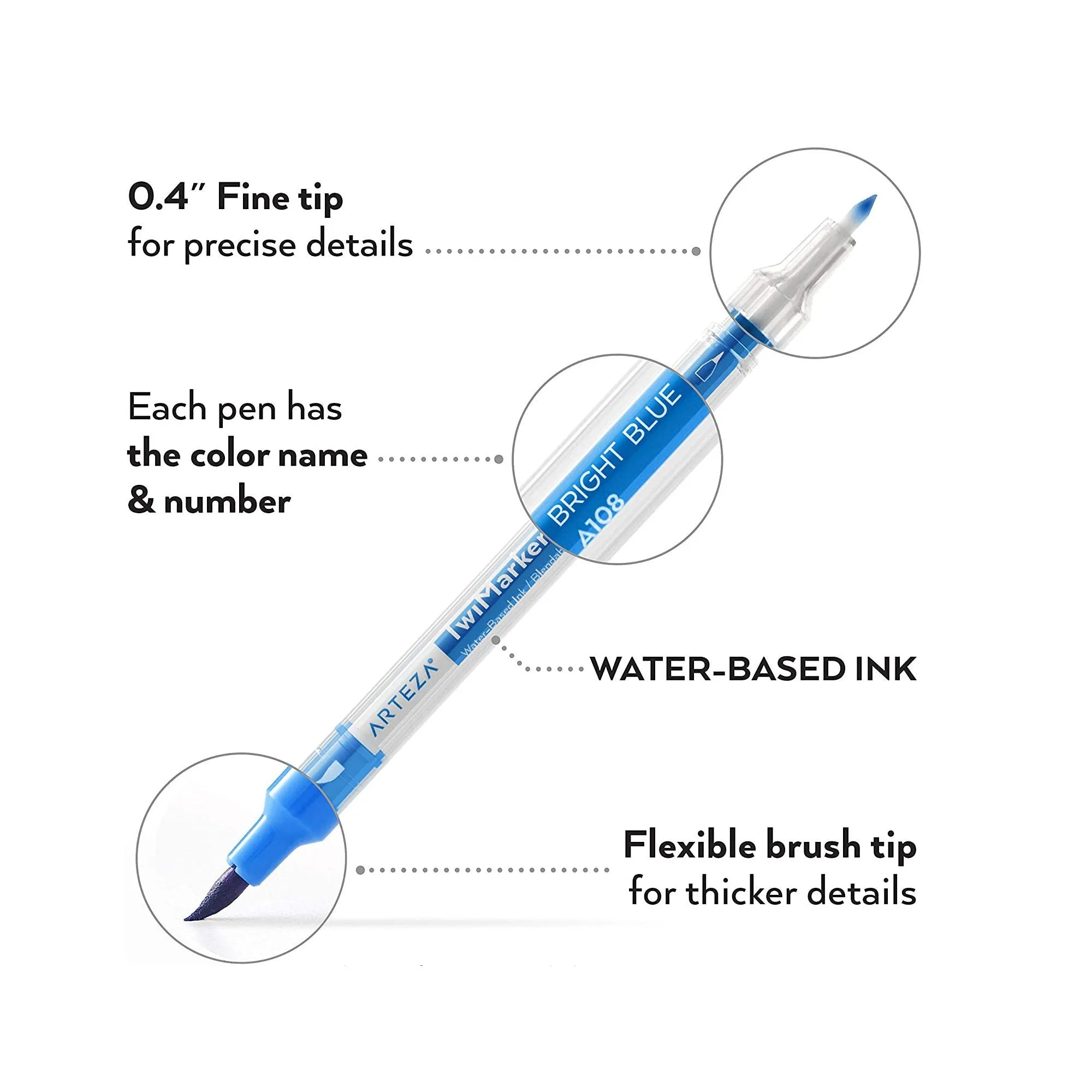 Dual Brush Pens | Set of 48 Colors | Sketch Markers with Fine & Brush Tips