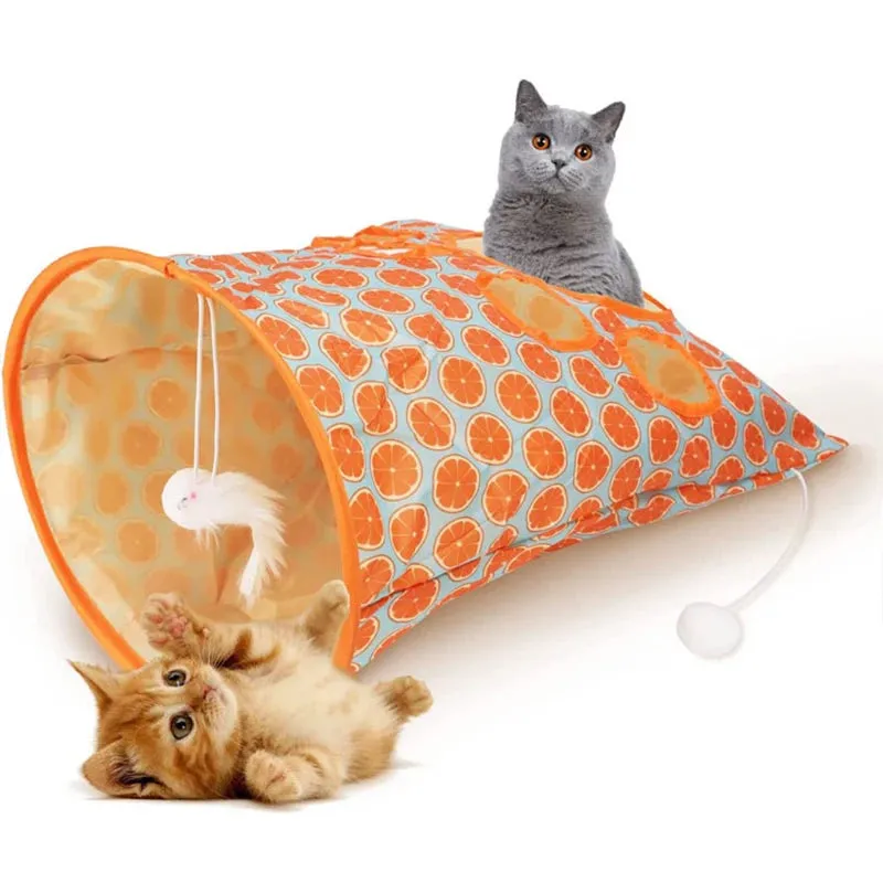 Interactive Cat Tunnel Toy with Chewable Features and Plush Toys