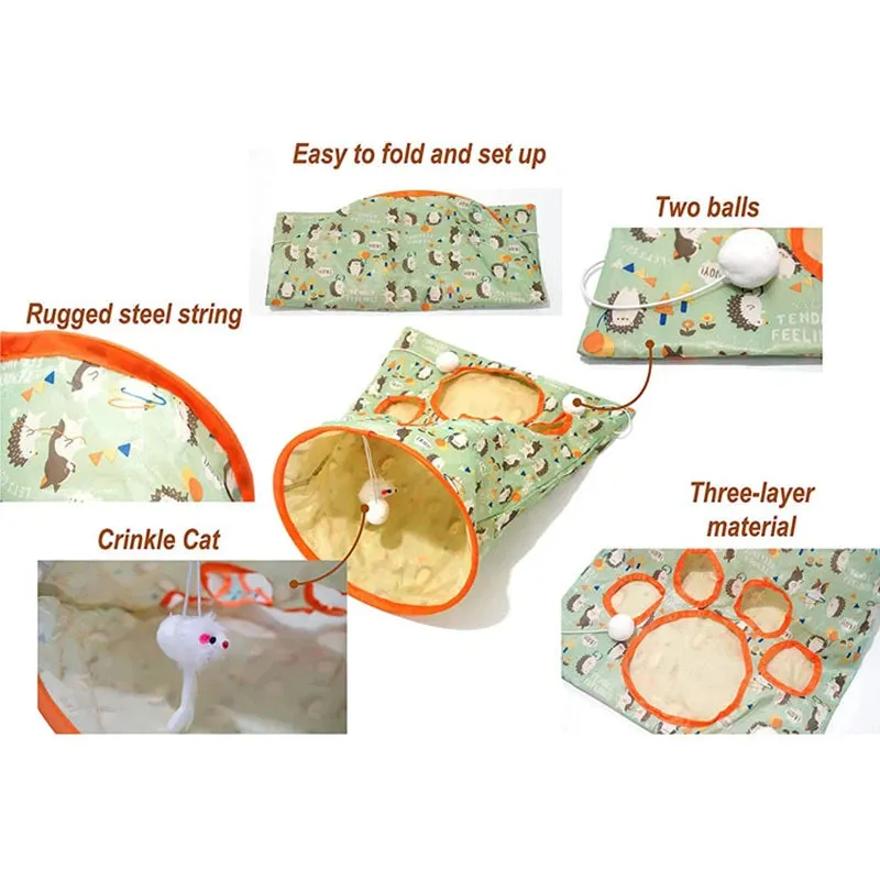 Interactive Cat Tunnel Toy with Chewable Features and Plush Toys