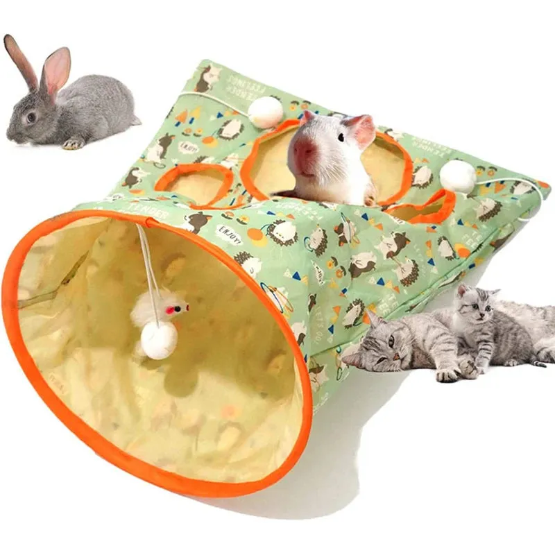 Interactive Cat Tunnel Toy with Chewable Features and Plush Toys