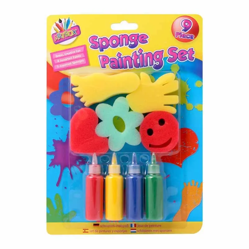 Sponge Painting Set - 9 Piece Assorted Shapes Kids Art Supplies Crafting Fun