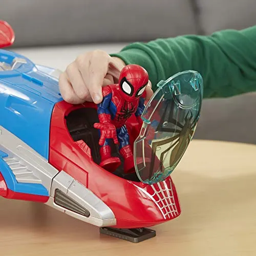 Super Hero Adventures Playskool Heroes Marvel Spider-Man Jetquarters, 5-Inch Action Figure And Vehicle Set, Toy Jet, Collectible Toys For Kids Ages 3 And Up Multicolor