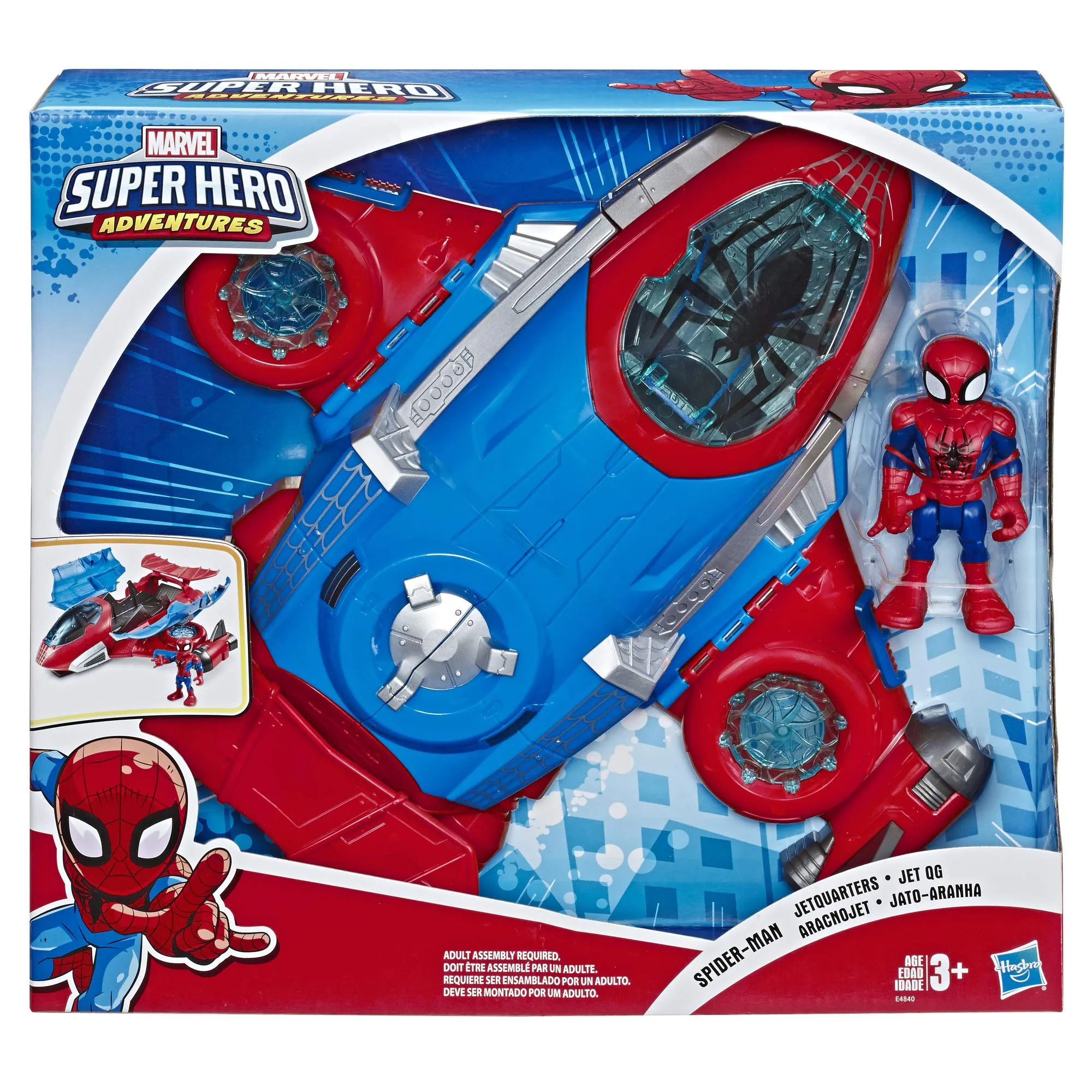 Super Hero Adventures Playskool Heroes Marvel Spider-Man Jetquarters, 5-Inch Action Figure And Vehicle Set, Toy Jet, Collectible Toys For Kids Ages 3 And Up Multicolor
