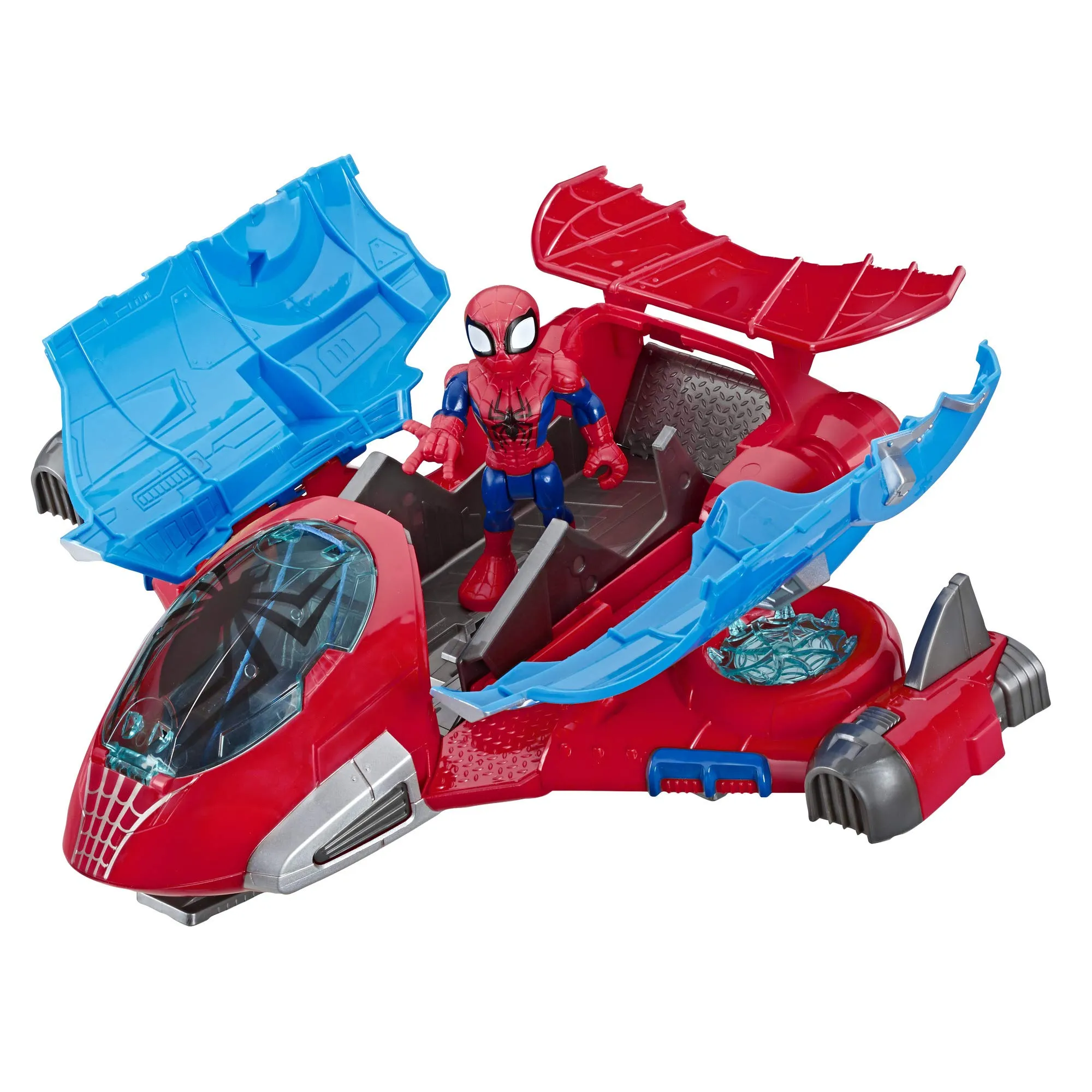 Super Hero Adventures Playskool Heroes Marvel Spider-Man Jetquarters, 5-Inch Action Figure And Vehicle Set, Toy Jet, Collectible Toys For Kids Ages 3 And Up Multicolor