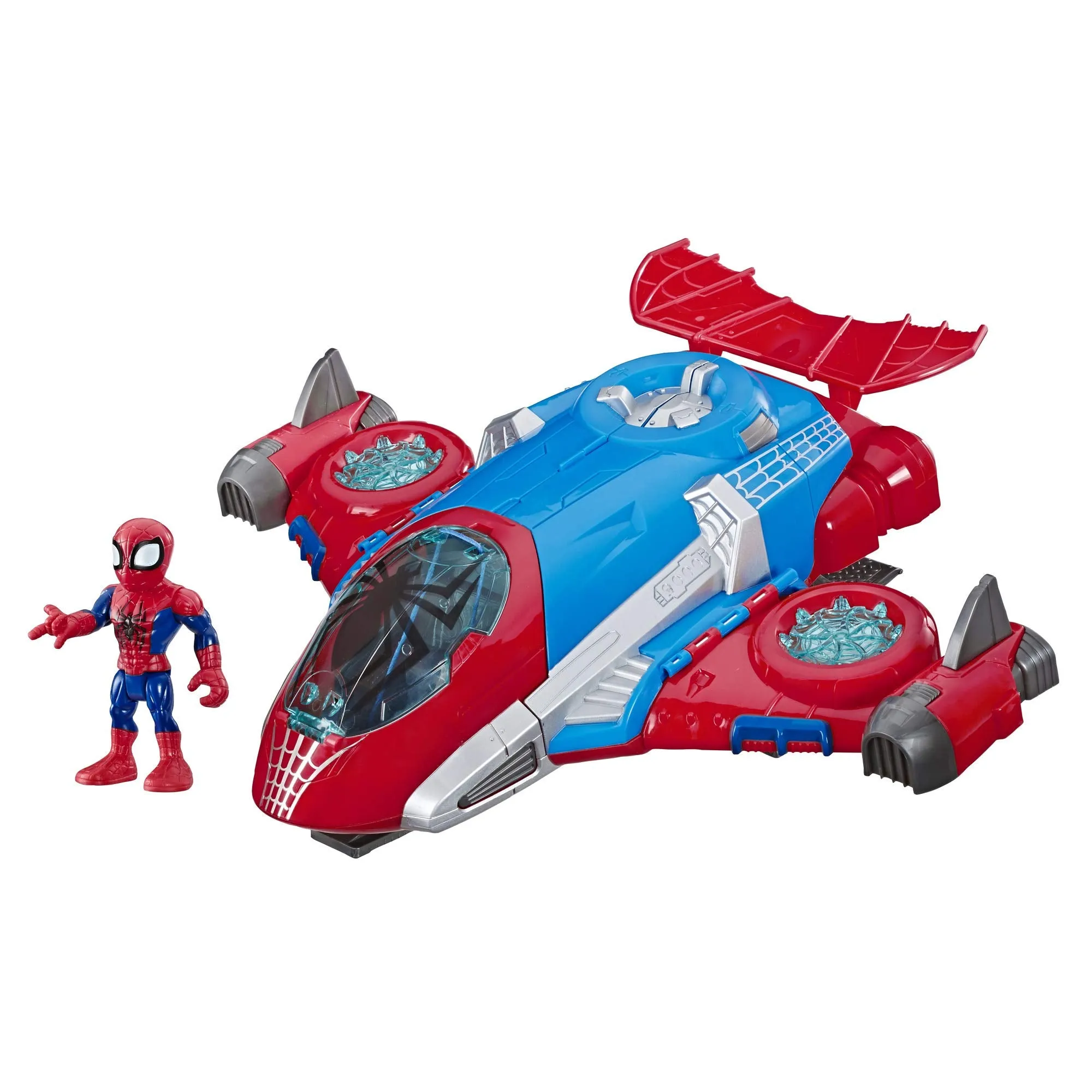 Super Hero Adventures Playskool Heroes Marvel Spider-Man Jetquarters, 5-Inch Action Figure And Vehicle Set, Toy Jet, Collectible Toys For Kids Ages 3 And Up Multicolor